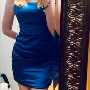 Chic Blue Satin Mini Dress